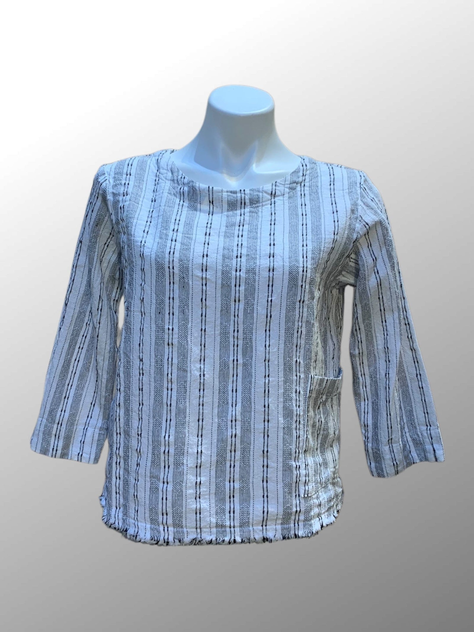 Cutloose 25 Women's Long Sleeve Top White / S Linen Blend Pinstripe Top