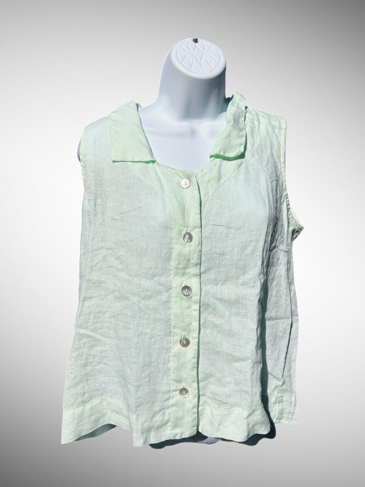 Linen Sleeveless Blouse with Collar