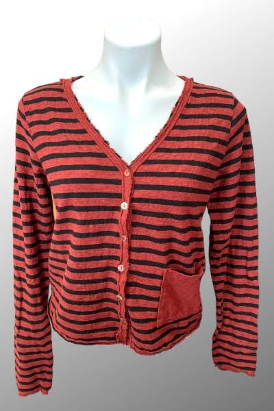 Cutloose Women&#39;s Cardigan Cognac stripe / S Raw Edge Blazer - striped