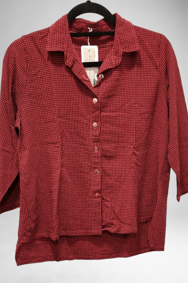 Cutloose Women&#39;s Long Sleeve Top Red check / XS Tencel Shirt - mini check