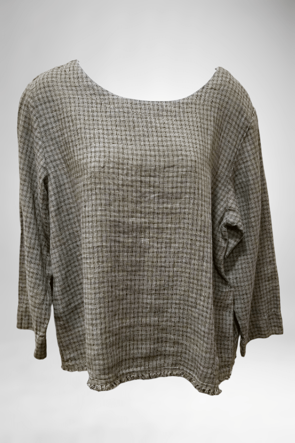 Cutloose Women&#39;s Long Sleeve Top Tarragon / M 3/4 Sleeve Cotton Top - checkered texture