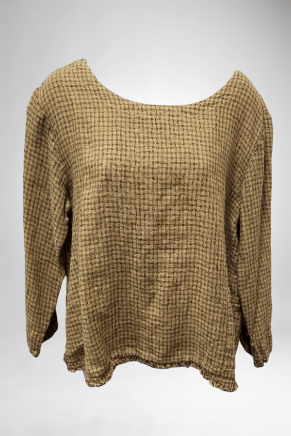 Cutloose Women&#39;s Long Sleeve Top Urchin / L 3/4 Sleeve Cotton Top - checkered texture