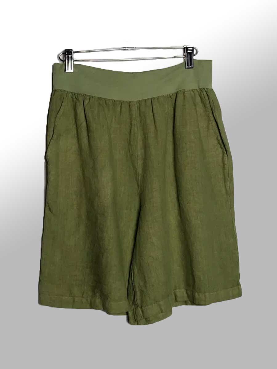 Cutloose Women&#39;s Shorts Palm Green / S Walking Short - Solid Linen