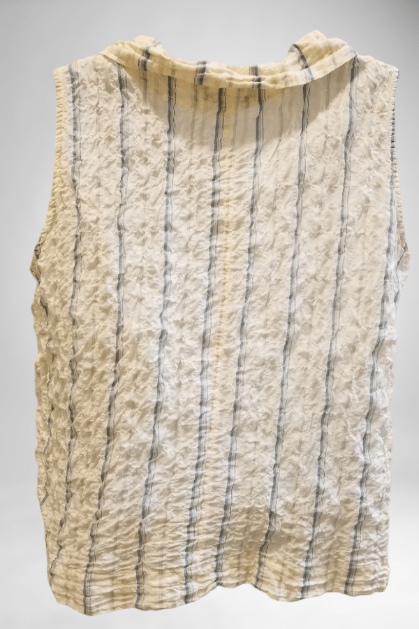 Cutloose Women's Sleeveless Top Lemonade Stripe Crinkle / S Sleeveless Cotton Button Down Blouse - Crinkle