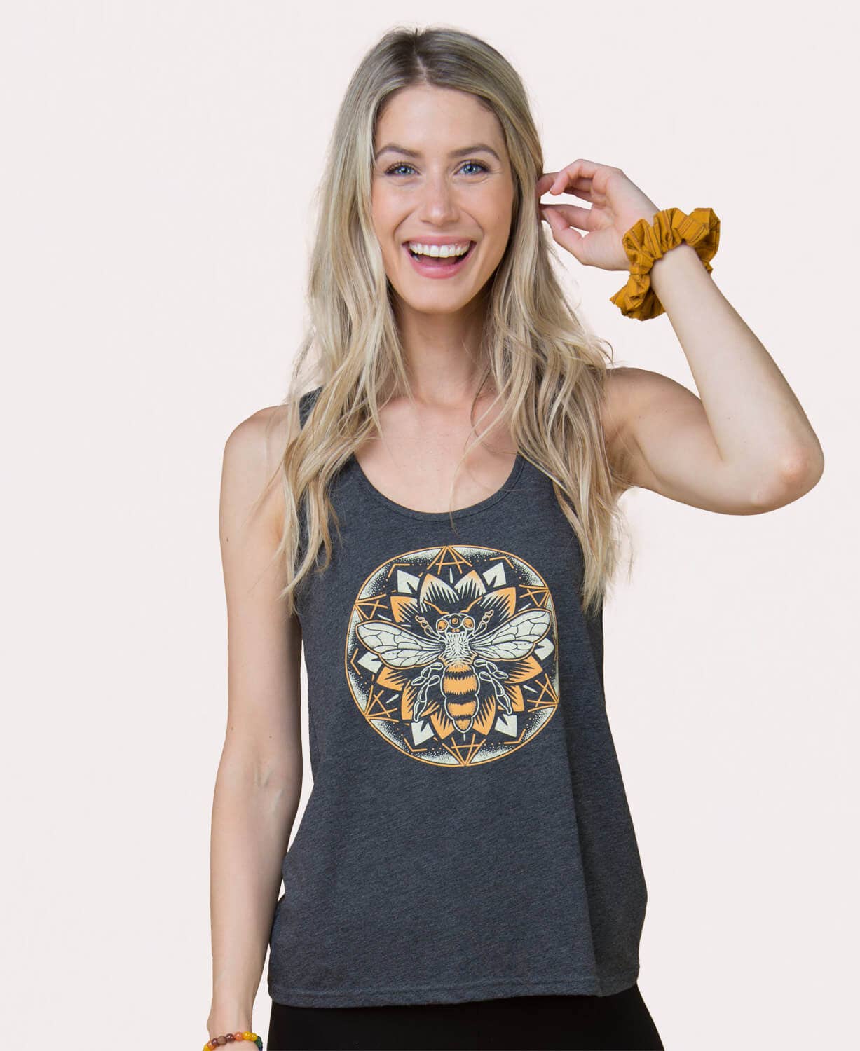 Bee Mandala Recycled Racerback Tank: LG - Natural Clothing Company