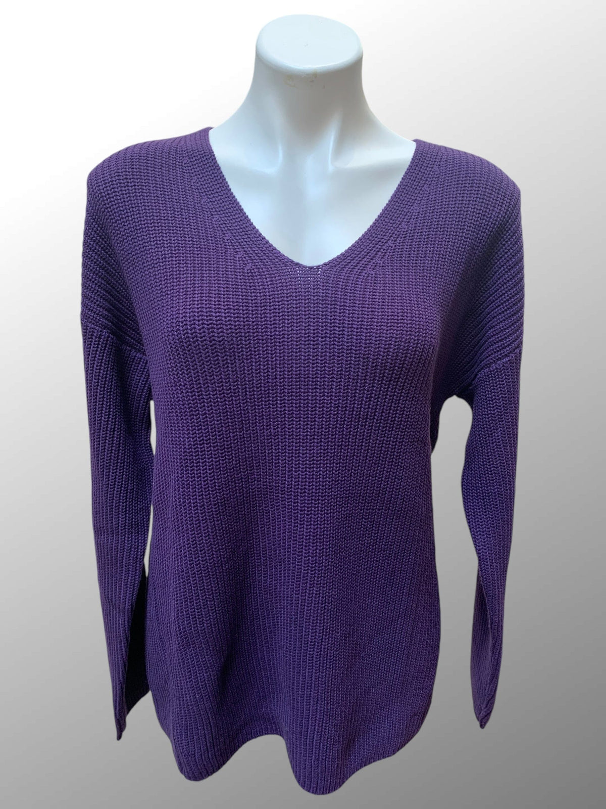 Echo Verde Women&#39;s Sweater Plum / S Organic Cotton V Neck Sweater - Foxy