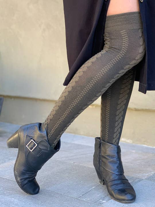 Eco friendly Over the Knee Socks - cable Knit