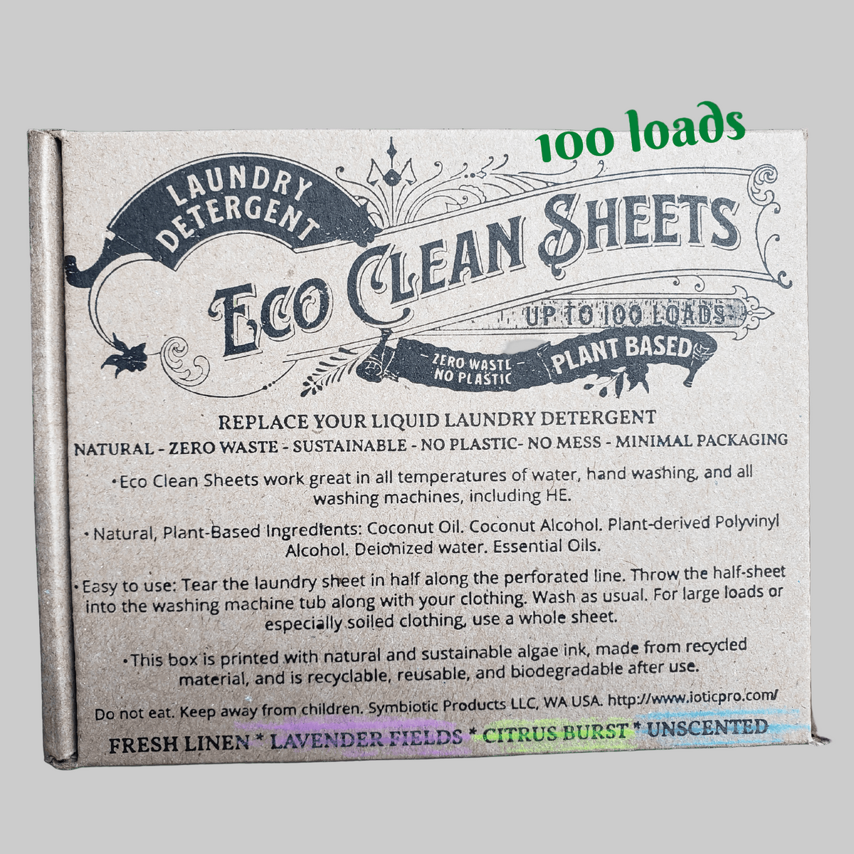 Eco Clean Sheets packaging with text on a green background