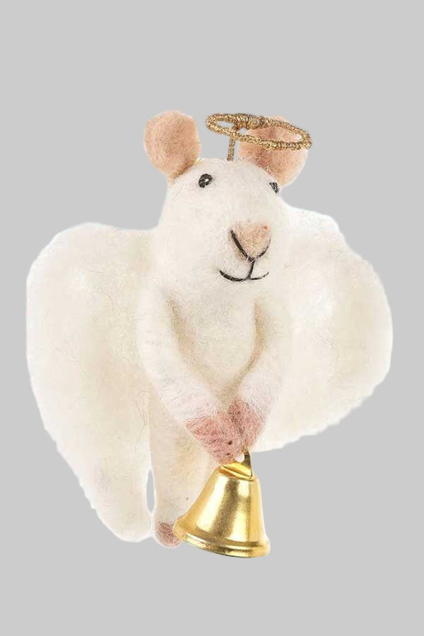 Decorative angel ornament with a brown hair bun on a white background