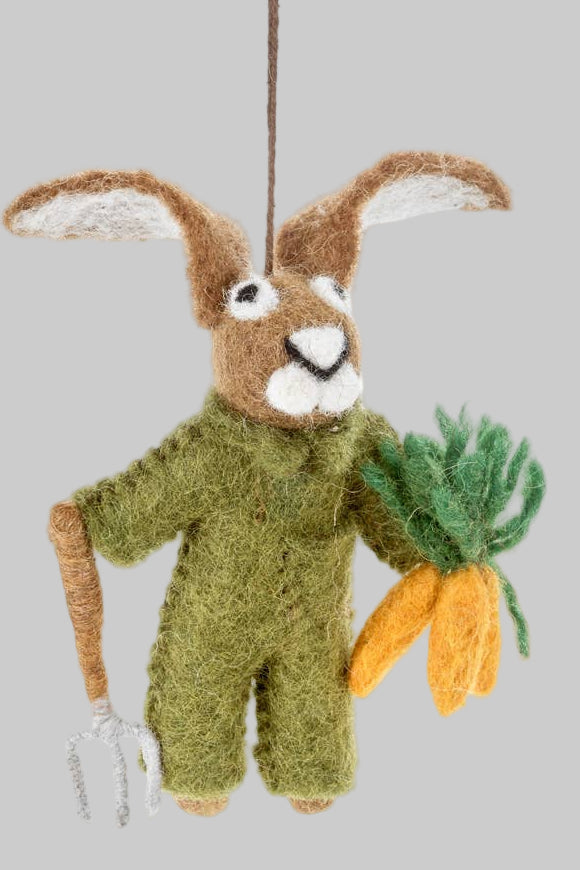 Felt So Good Handmade Felt Gordon the Gardening Hare Hanging Decoration