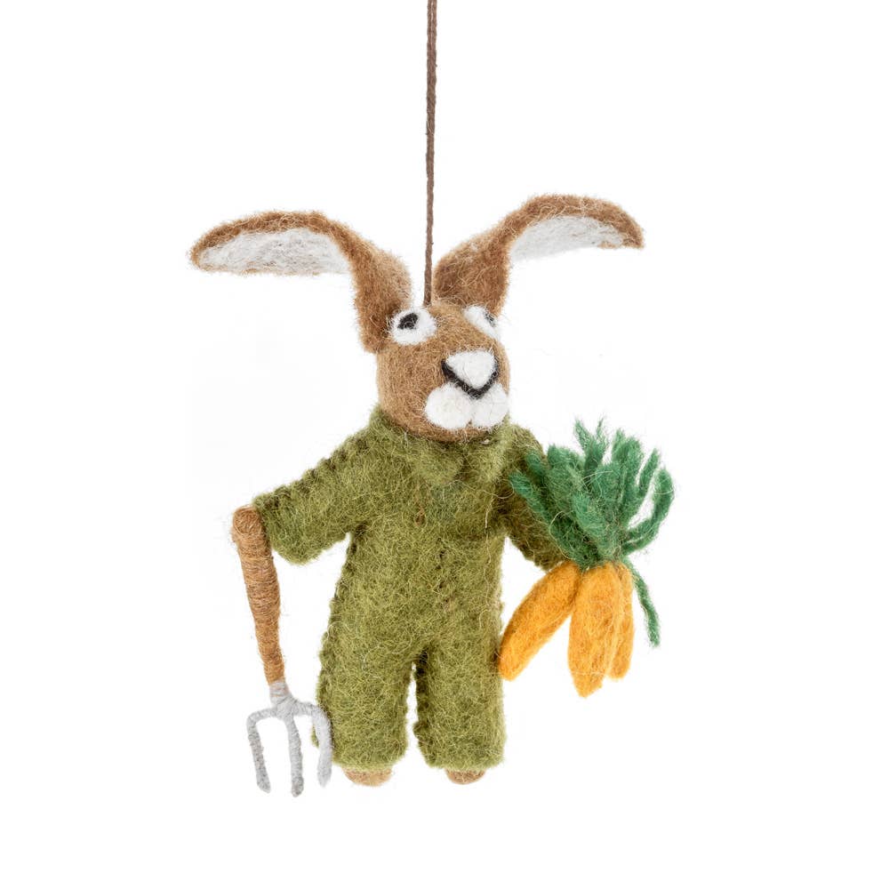 Felt So Good Handmade Felt Gordon the Gardening Hare Hanging Decoration