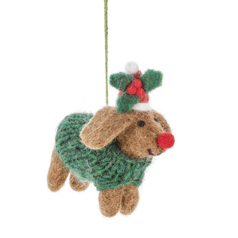 Felt So Good Handmade Felt Rudolph Dachshund Dog Hanging Christmas Decor