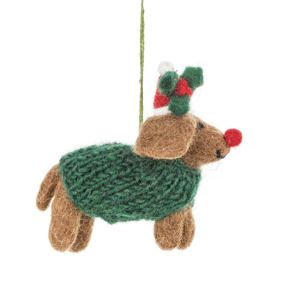 Felt So Good Handmade Felt Rudolph Dachshund Dog Hanging Christmas Decor