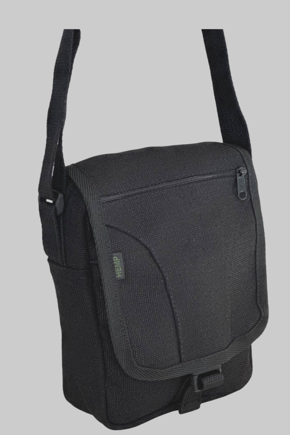 Black shoulder bag on a white background