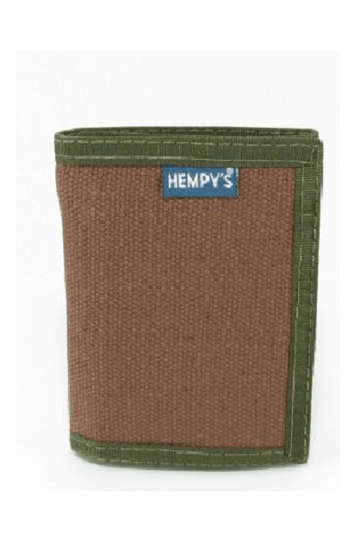 Hempy&#39;s Wallet brown with green trim Hemp Wallet Tri-fold
