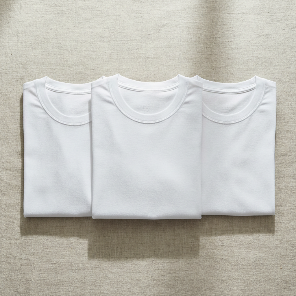 Organic Cotton Undershirt 3-Pack - 3 folded white organic cotton undershirts