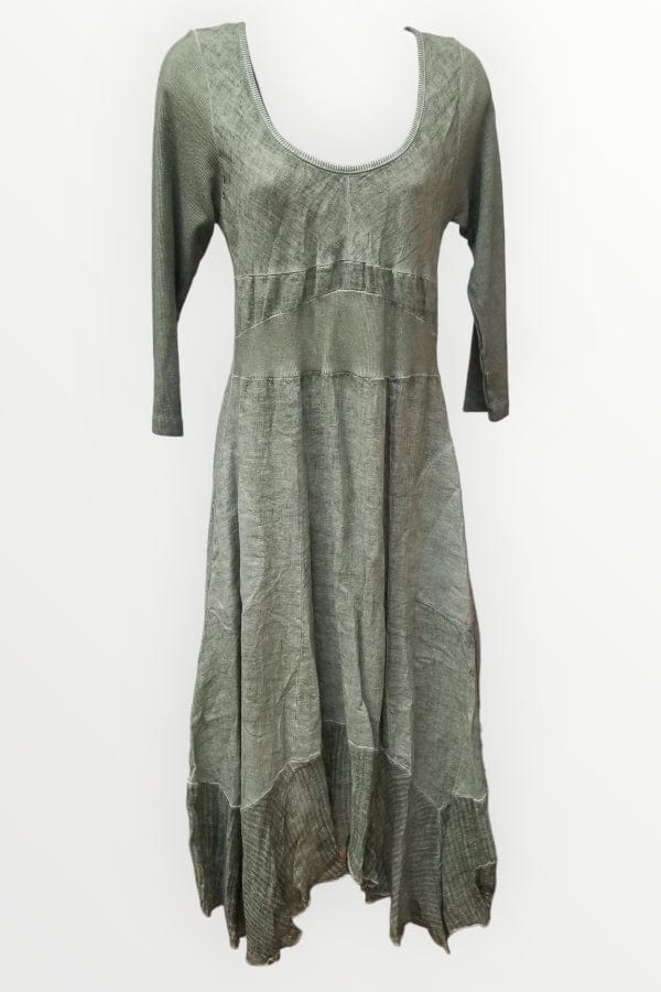 Inizio Women's Dress Cactus SW / M Magic with Lace, Inizio Italian Linen Dress 3/4 sleeve