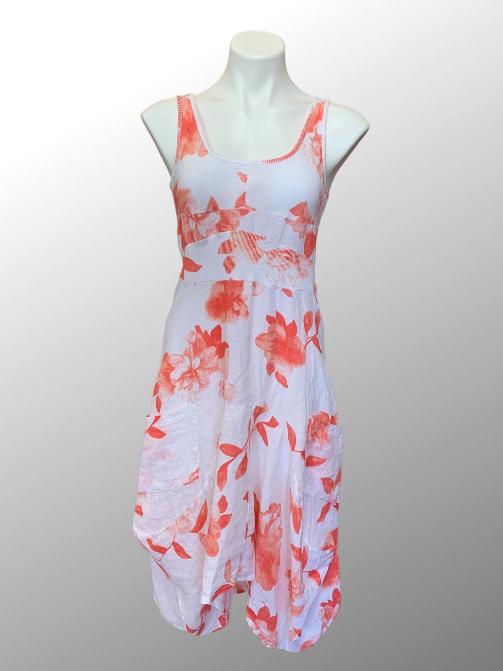 Inizio Women's Dress Coral Flowers / S Linen Magic Sleeveless Dress by Inizio - Flowers