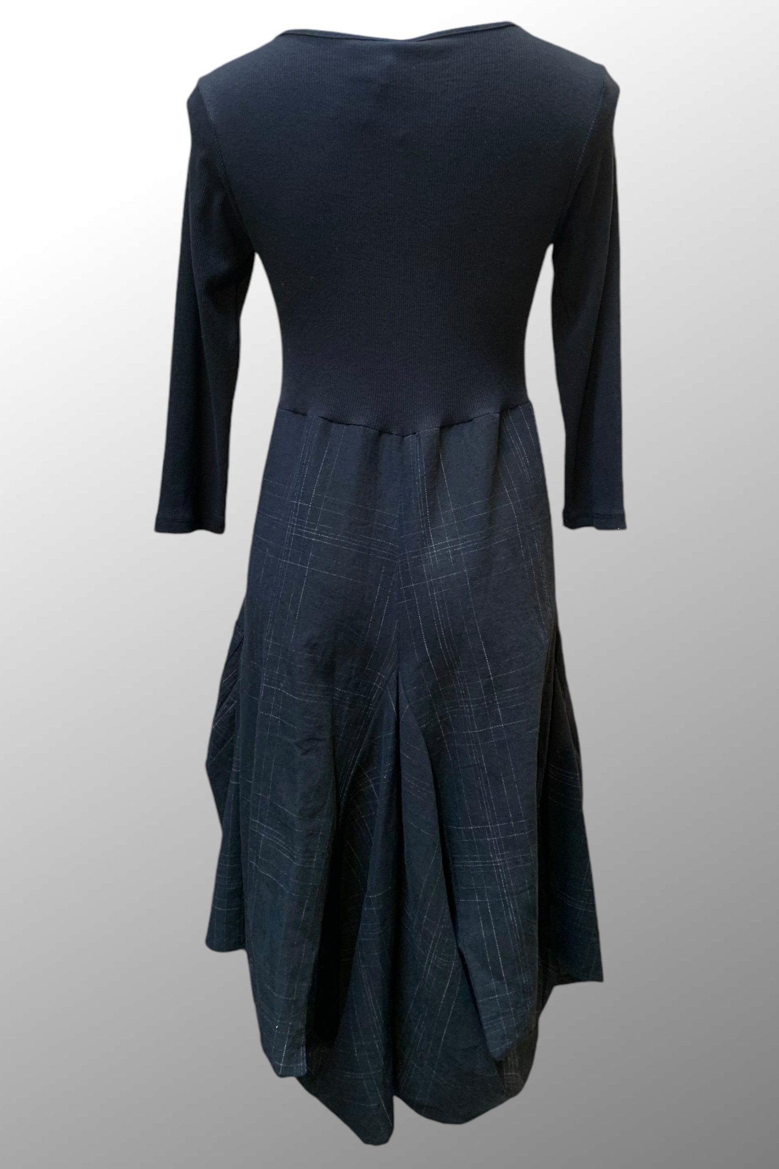 Inizio Women's Dress Black with White / S Italian Dress by Inizio - Magic 3/4 Sleeves Black Grid