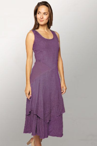 Natural Purple Pockets Short Sleeve Robe Cotton Linen Dresses