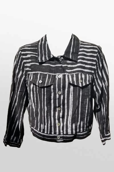 Inizio Women&#39;s Jacket Light Linen Jacket By Inizio - Black Stripes