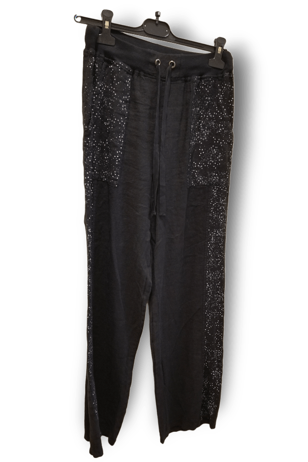 Inizio Women&#39;s Pants Black bkgd white dots / S Linen Pants from Inizio - Dots