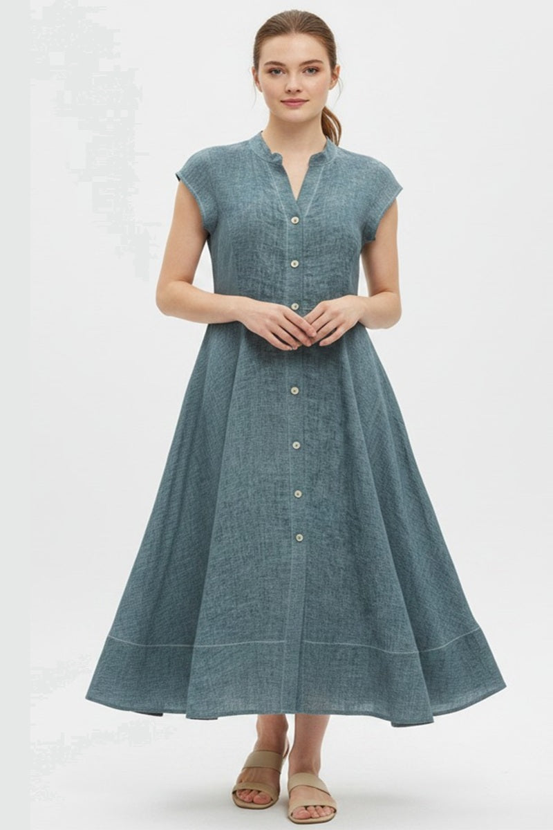 Linen Dress with Cap Sleeves by Inizio