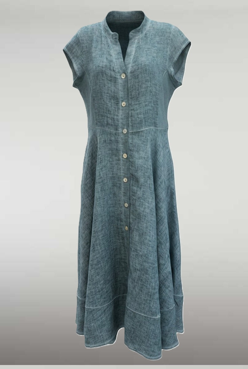 Linen Dress with Cap Sleeves by Inizio