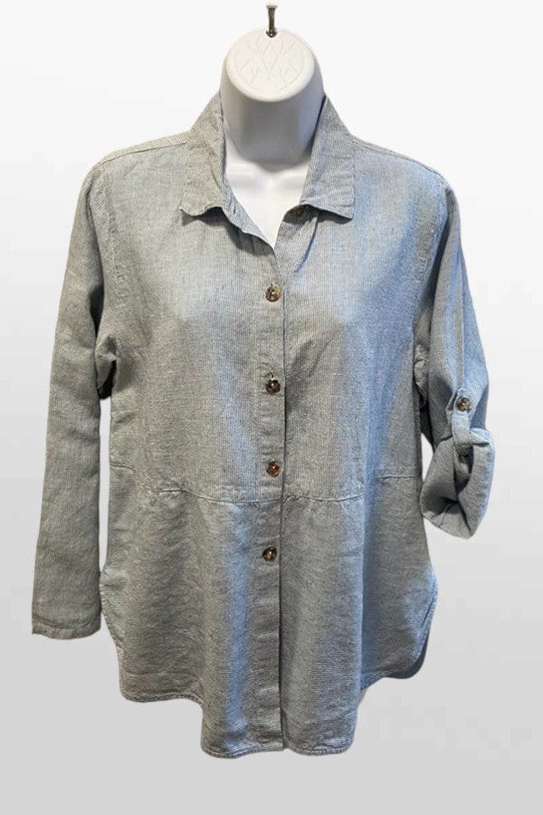 Kleen Women&#39;s Long Sleeve Top Aquatic / XS Long Sleeve Mini Stripe Buttoned Shirt