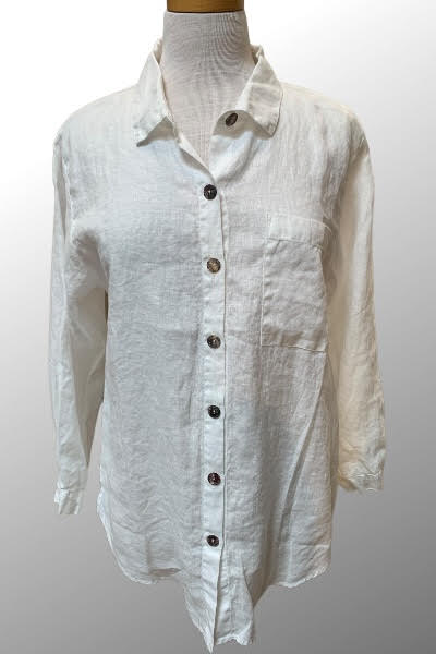 Kleen Women&#39;s Long Sleeve Top Laundered White / XS Linen Button Down Blouse