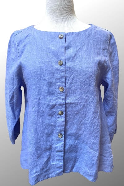 Kleen Women's Long Sleeve Top Linen 3/4 Sleeve Buttoned Blouse