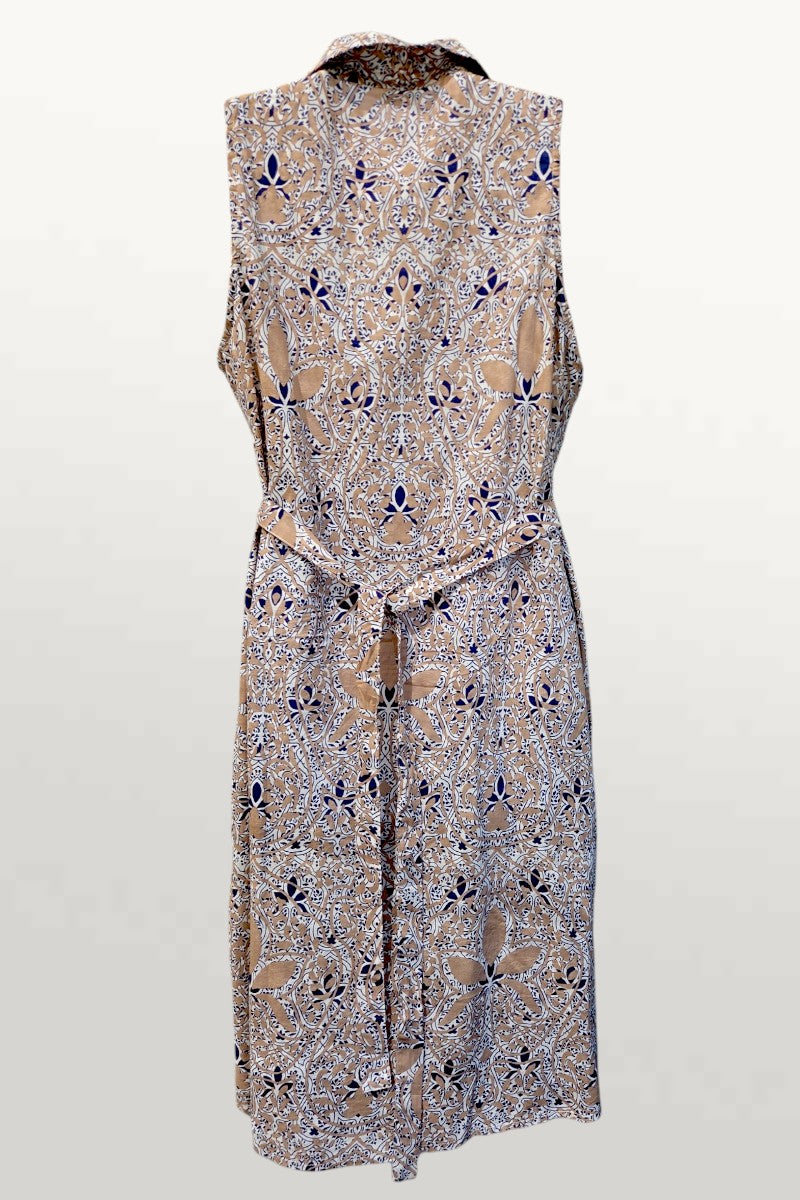 Light Cotton Summer Dress - tan/navy print