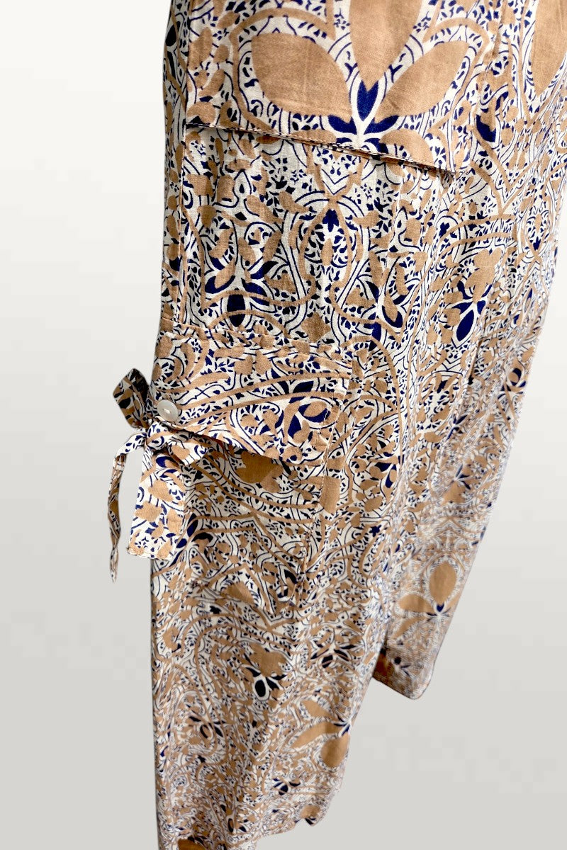 Light Cotton Summer Pants - tan/navy print