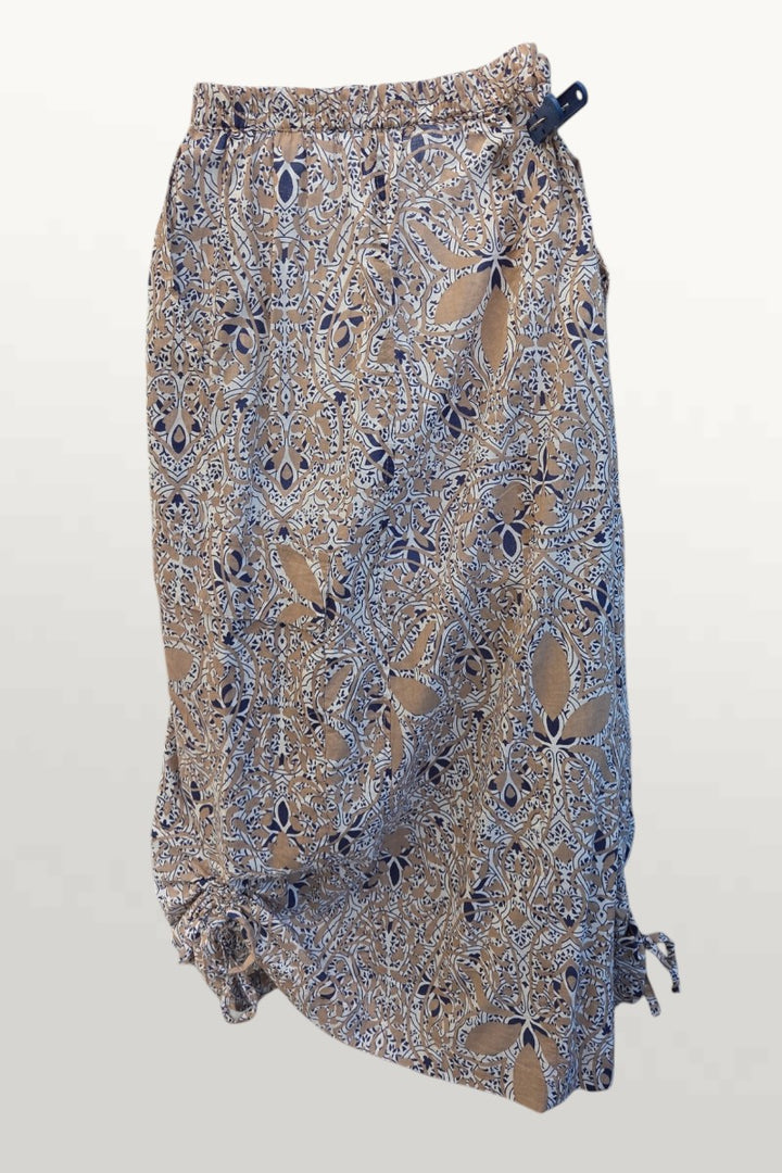 Light Cotton Summer Skirt - tan/navy print