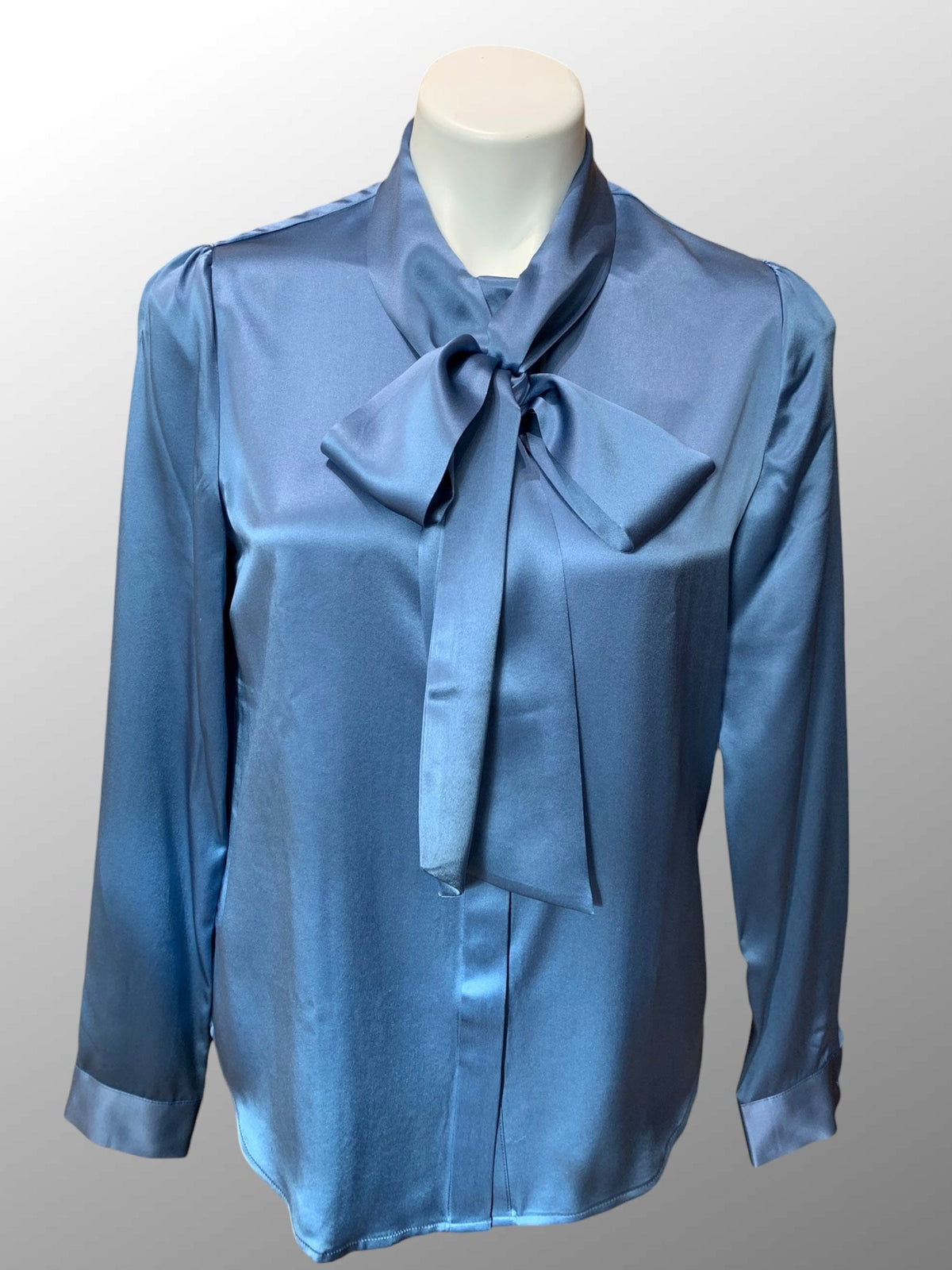 Lily Silk Women&#39;s Long Sleeve Top French Blue / S Silk Bow or Tie Blouse