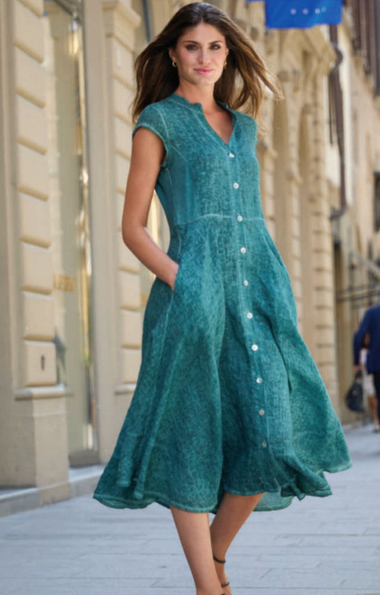 Linen Dress with Cap Sleeves by Inizio