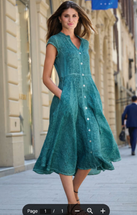 Linen Dress with Cap Sleeves by Inizio
