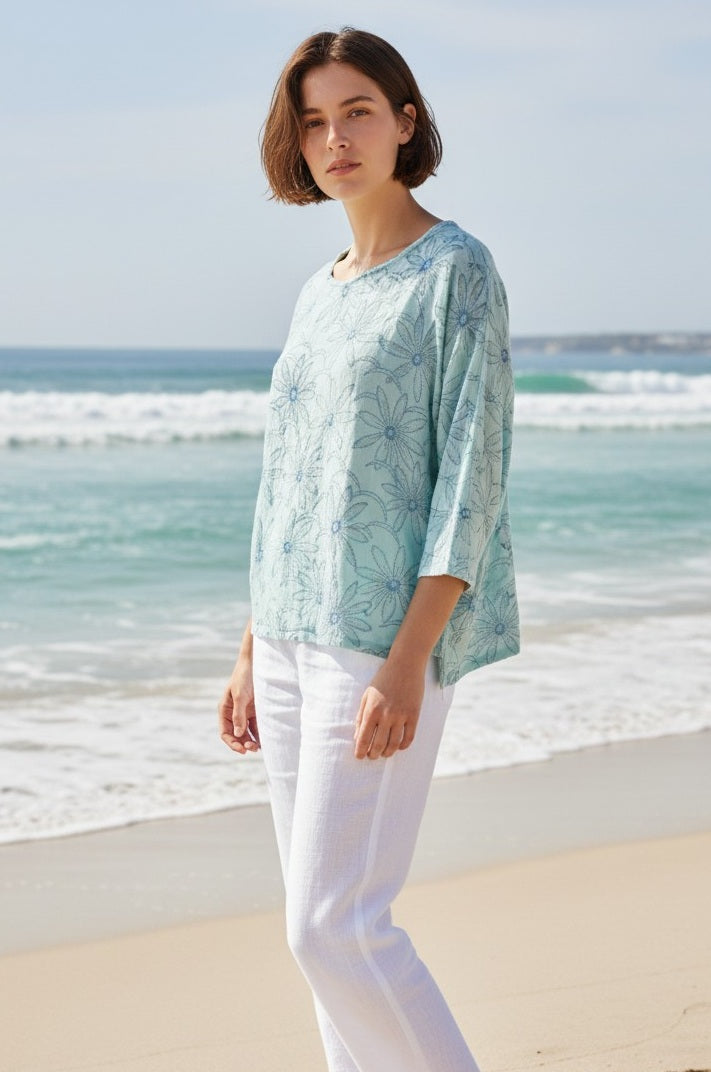 Linen Daisy High-Low Blouse