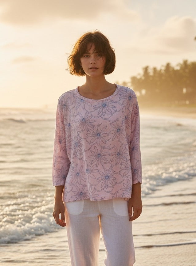 Linen Daisy High-Low Blouse