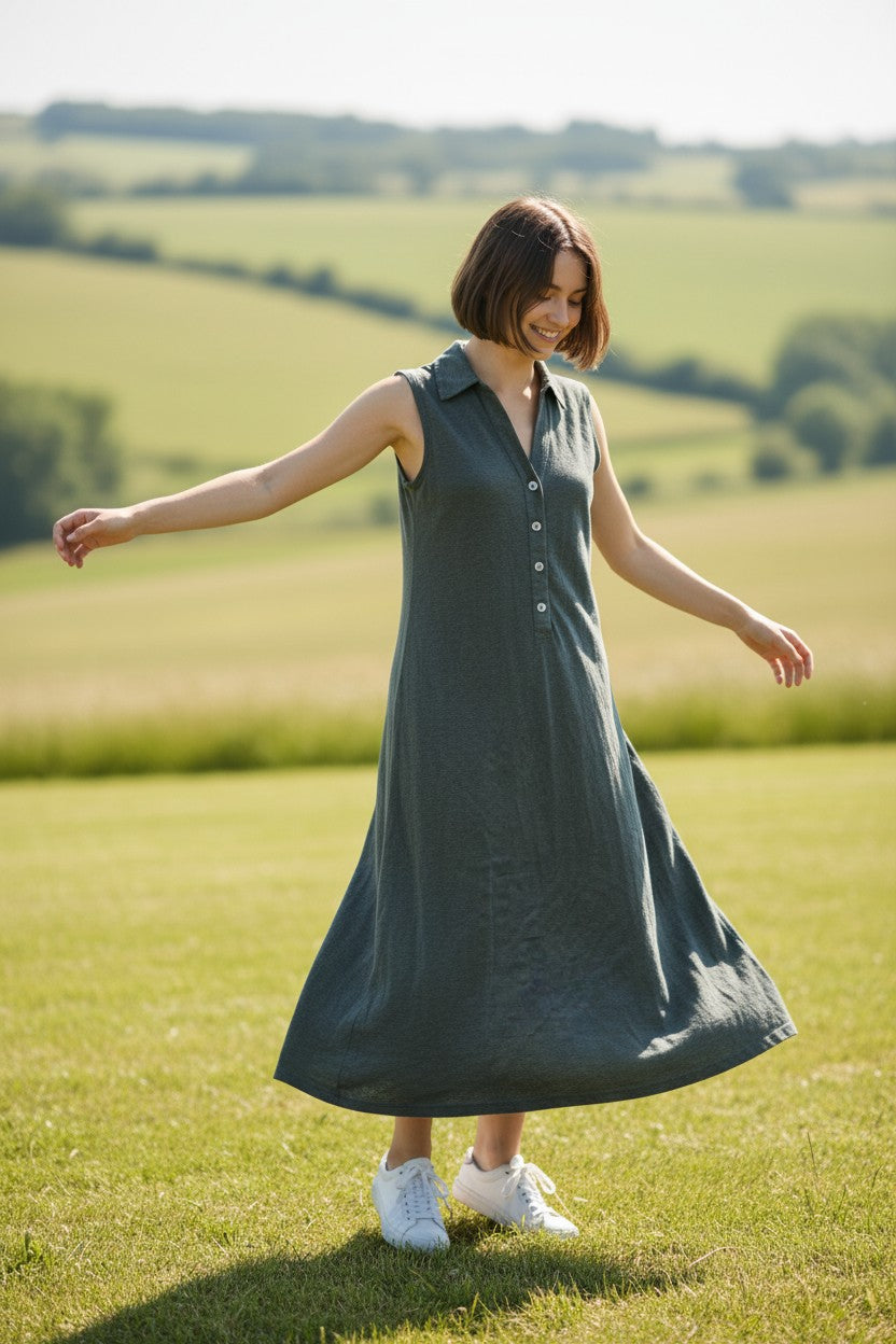 Linen Bias Placket Dress