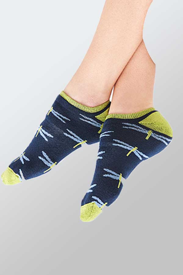 Maggie&#39;s Unisex Socks Navy Dragonfly / 9-11 (Medium) Organic Cotton Blend Footie Socks - printed