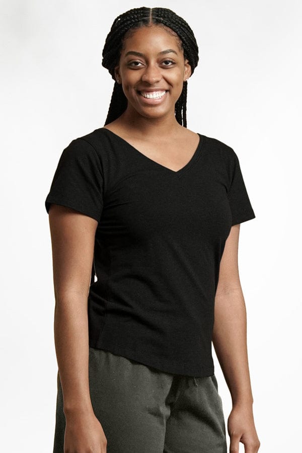 Maggie's Women's Short Sleeve Top Black / S Organic Cotton V-neck or Scoop Tee - reversible