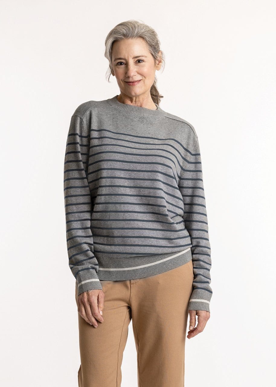 Maggie&#39;s Women&#39;s Sweater Heather Grey Stripe / M Classic Crew Sweater