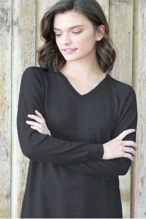 Merino Eco-Wool V-neck Tunic Sweater - Natural Clothing Company