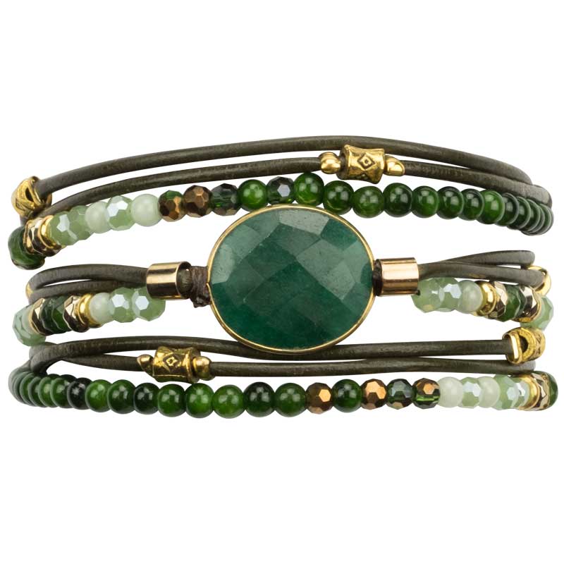 Marquet Jewelry Emerald Beaded Wrap Bracelet Leather Stone - Vivian