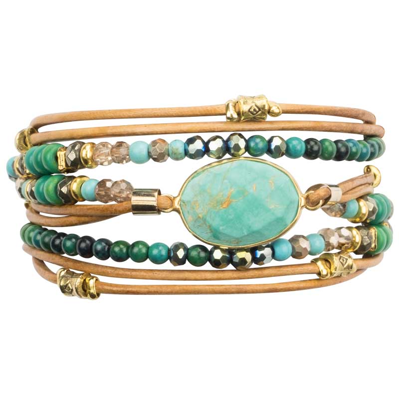 Marquet Jewelry Turquoise Beaded Wrap Bracelet Leather Stone - Vivian