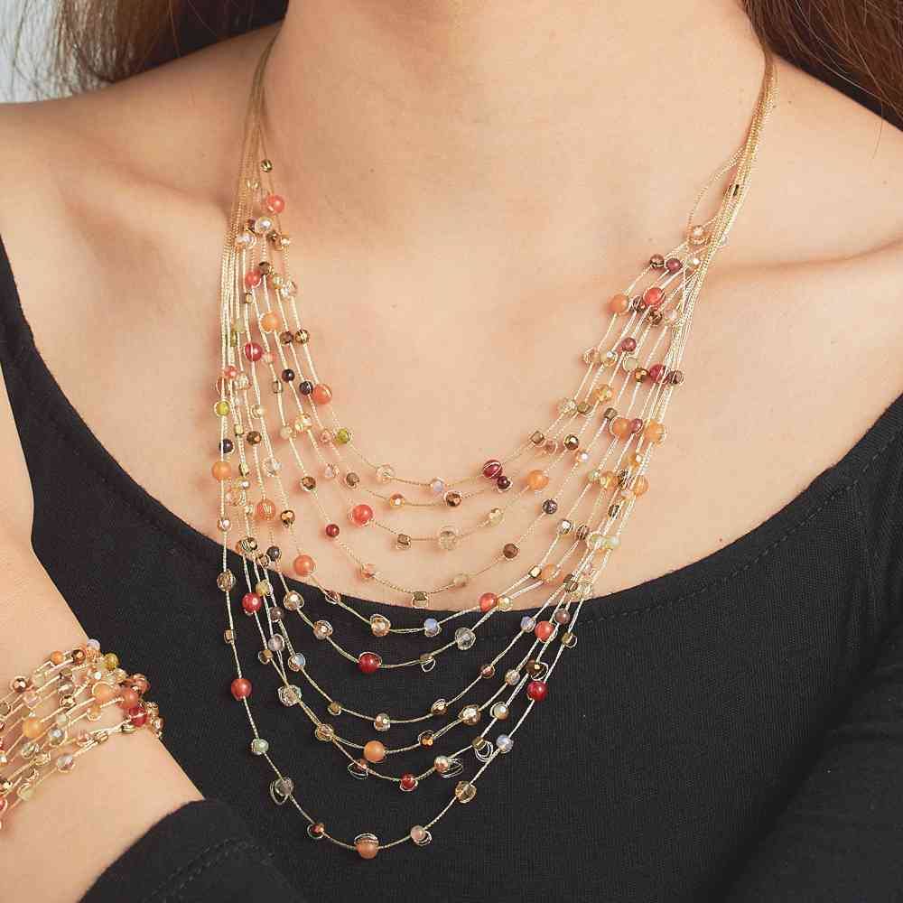 Marquet Reena Multistrand Silk and Bead Necklace: Ember