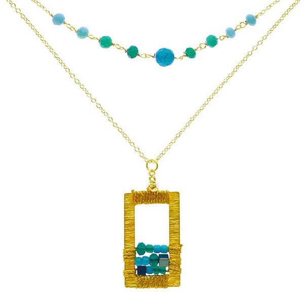 Marquet Rose Geometric Beaded Necklace: Robin's Egg