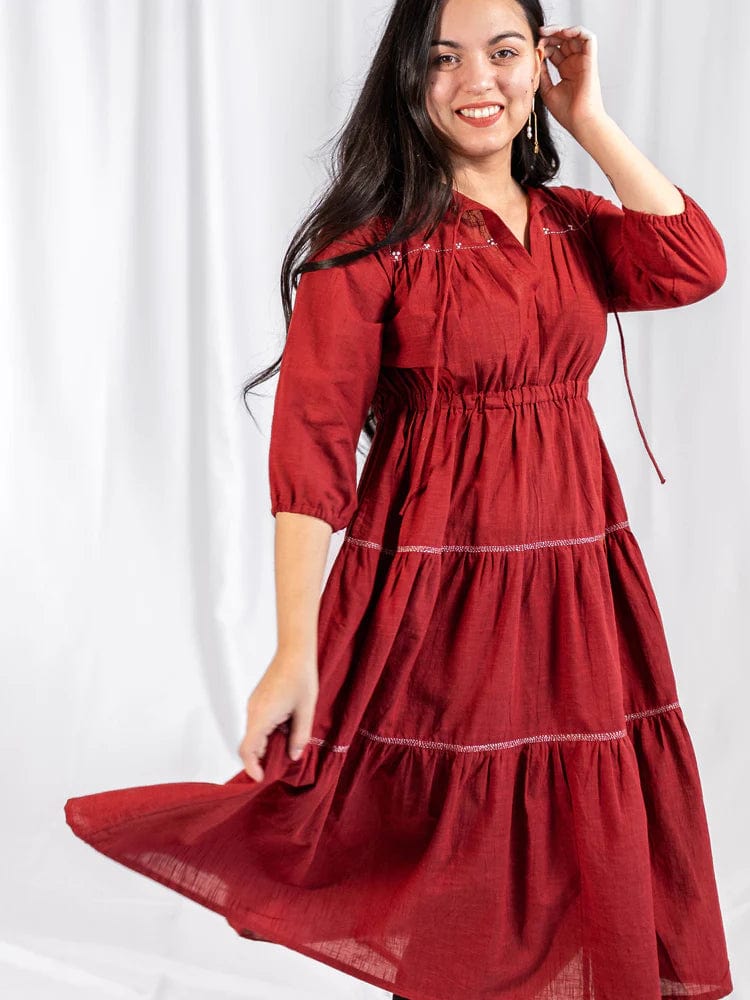 Mata Traders Women's Dress cranberry / S Cotton Boho Dress - Adriana