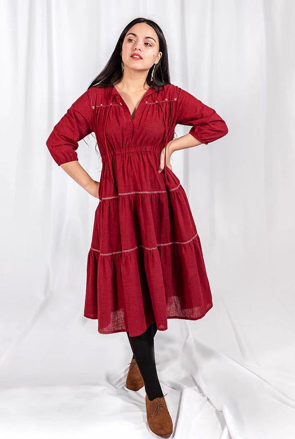 Mata Traders Women&#39;s Dress cranberry / S Cotton Boho Dress - Adriana